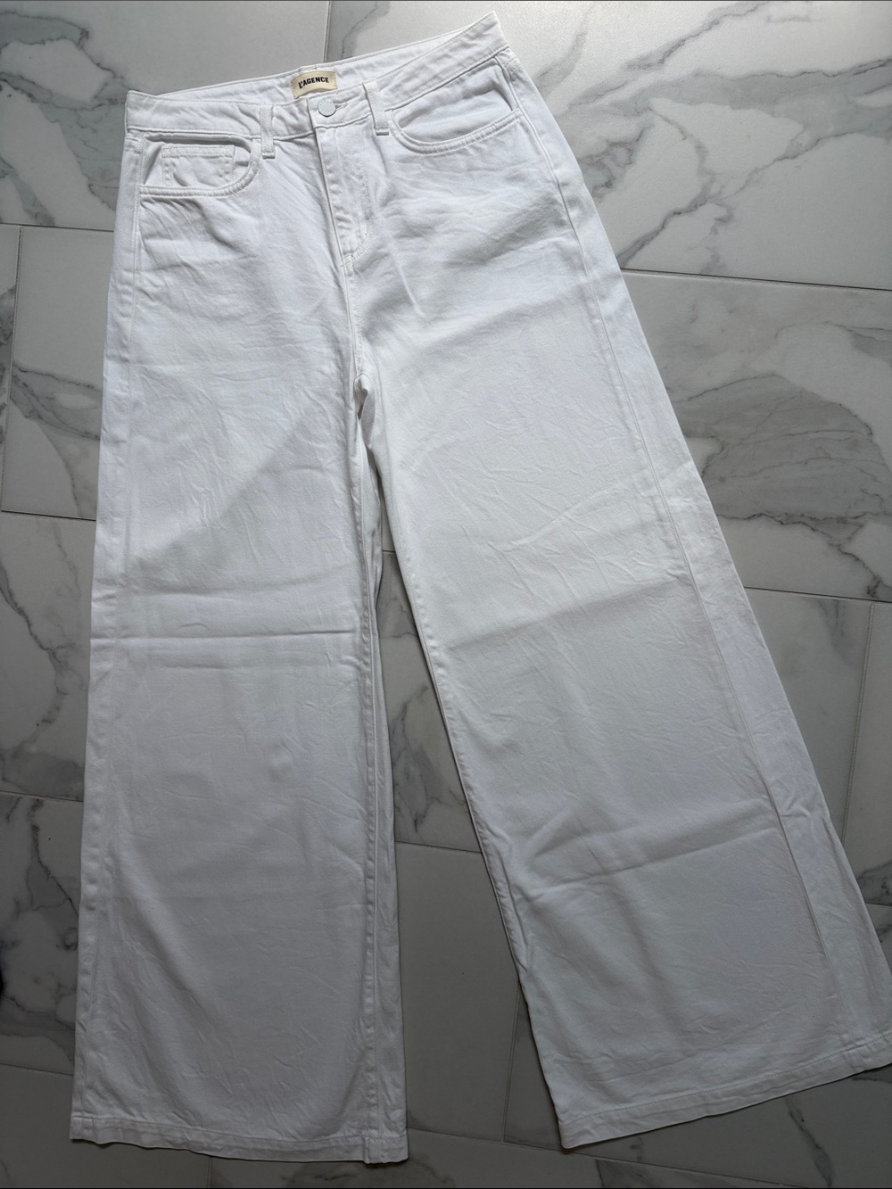 L’Agence High Rise Wide Leg White Jeans Size 27